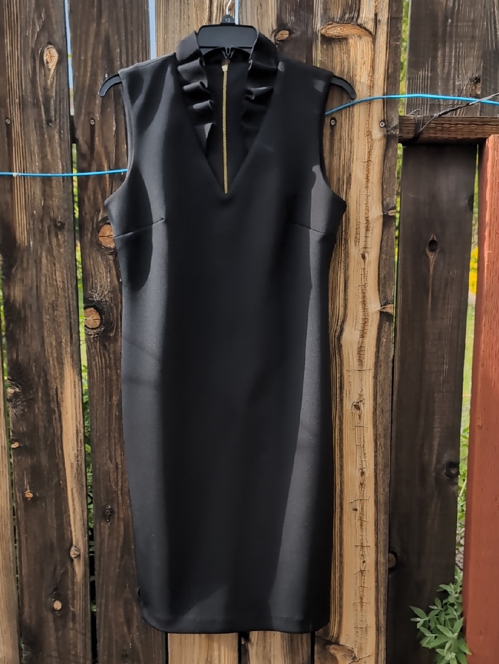 Calvin Klein Black Sleeveless Ruffle-Neck Sheath Dress